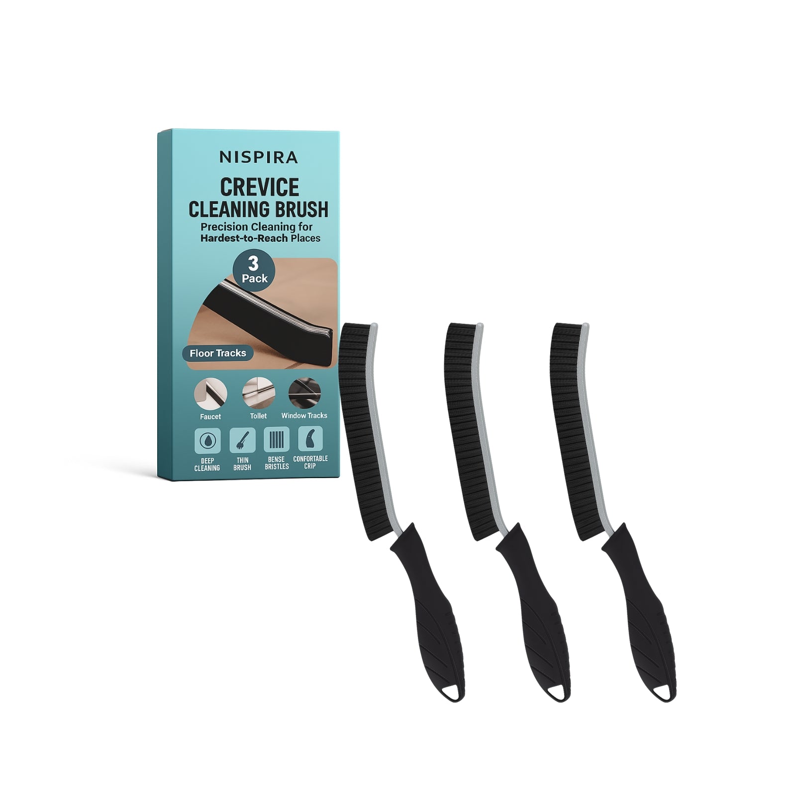 Nispira Crevice Cleaning Brush, Hard Bristle Scrub Brush for Gaps, Bathroom Cleaning Tool for Windows, Faucets, and Corners, 3 Packs