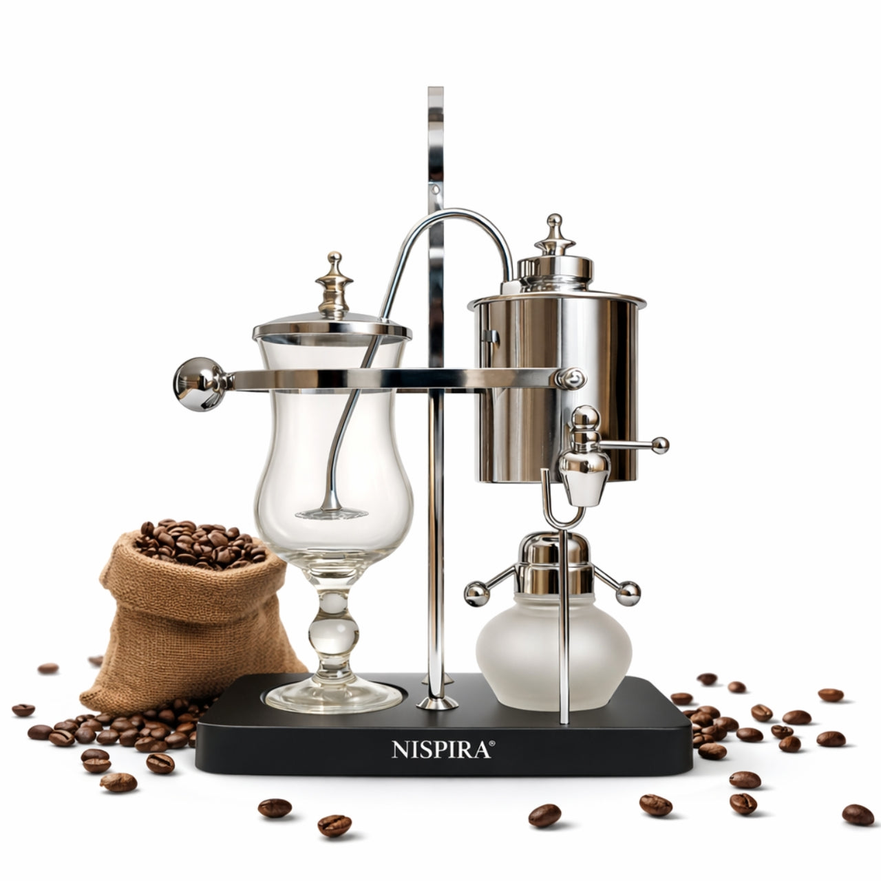 Nispira Vintage Belgian Syphon Coffee Maker – Silver Balance Siphon Brewer for Home Coffee Experience