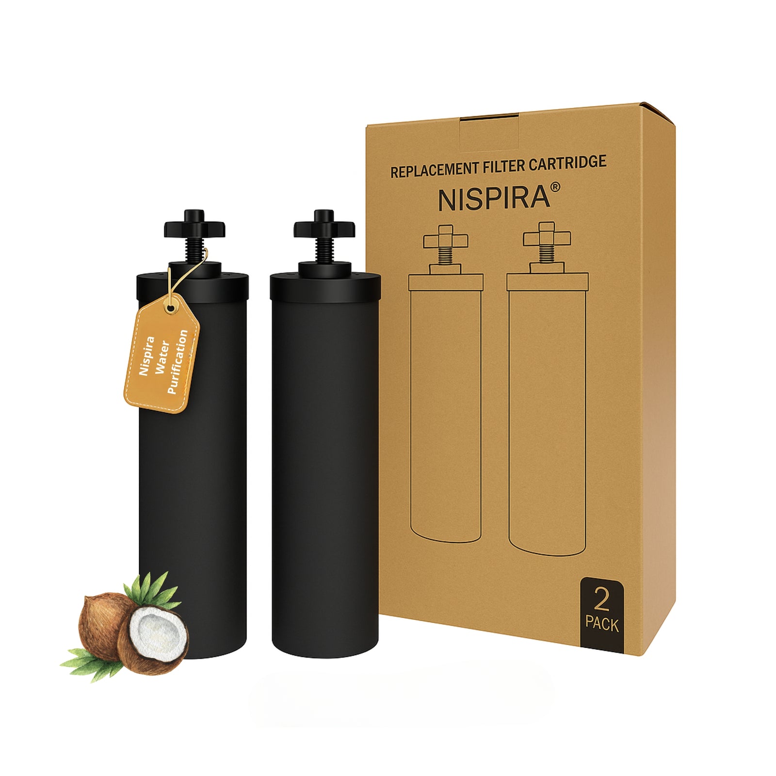 Nispira BB9-2 Black Element Water Filter for Berkey Countertop Gravity Water Filter System