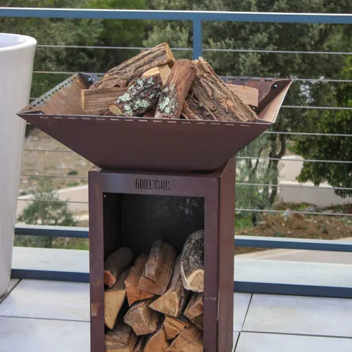 Bol à feu Cévenol Carré - Acier CORTEN - GRILL CHIC réserve bois
