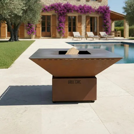 Braséro Cévenol Pool - Acier CORTEN - GRILL CHIC ambiance carré