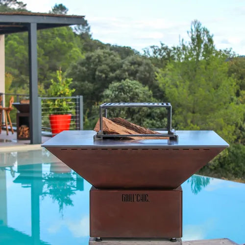 Brasero Mini Cévenol Carré - Acier CORTEN - GRILL CHIC pieds réglables