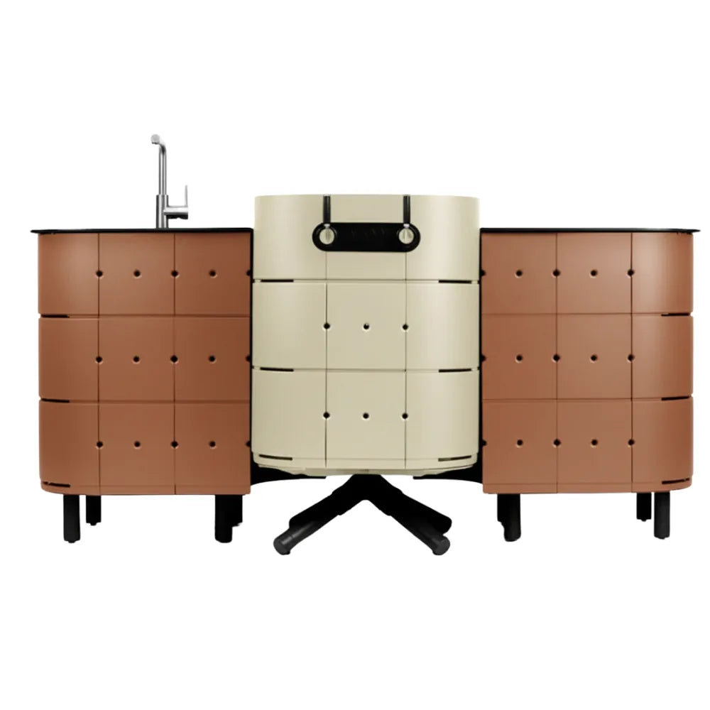 Cuisine Trio MARCEL + meuble JEAN avec évier + JEAN - ALUVY terracotta champagne extérieur