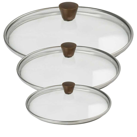 Lot de 3 couvercle en verre bombé bouton cuivré - CRISTEL