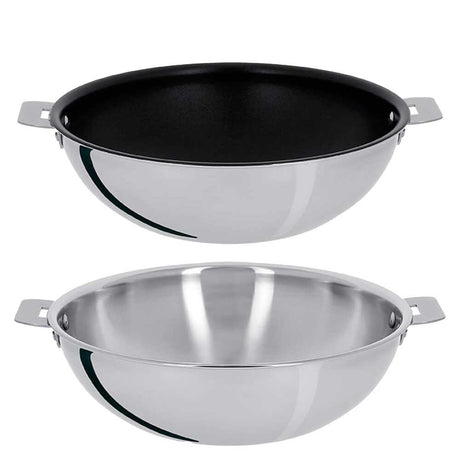 Lot de 2 Woks inox et antiadhésif Casteline poignée amovible - CRISTEL