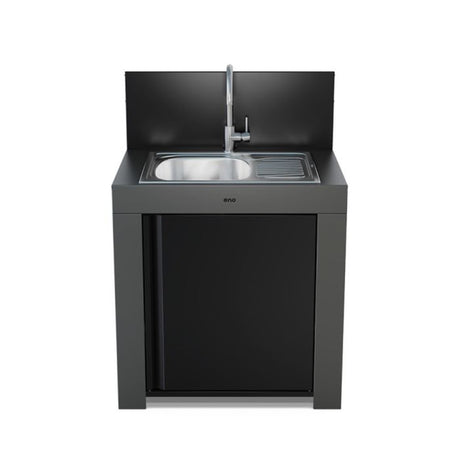 Meuble Évier avec Égouttoir 80 cm Gris Cargo – ENO, un évier inox pratique avec mitigeur et rangement intégré, idéal pour une cuisine extérieure.