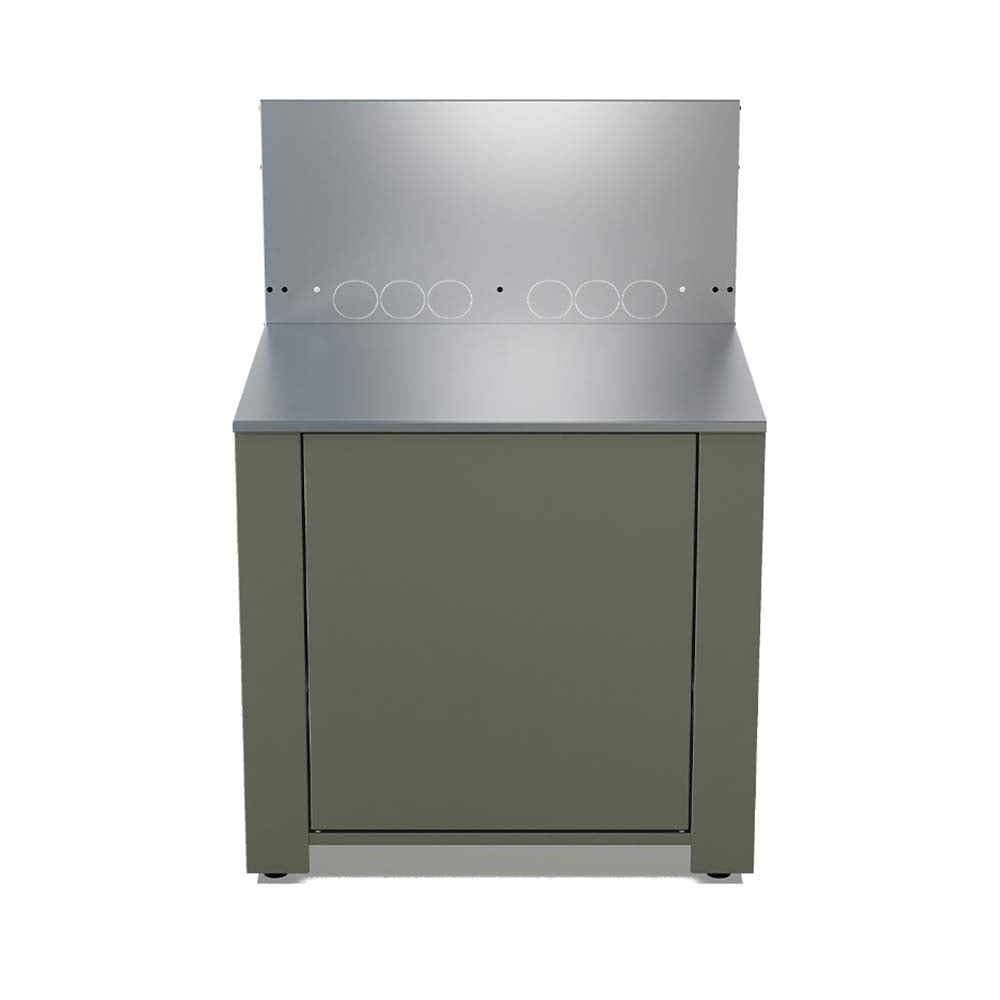 Meuble MODULO pour plancha vert sauge - ENO découpes pour le tuyau et la bouteille de gaz