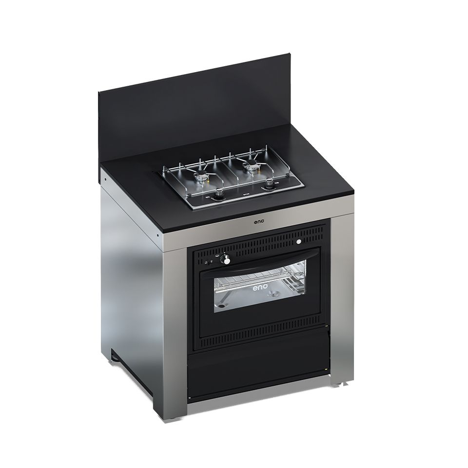 Meuble de Cuisson + Four Noir Inox - ENO pas cher