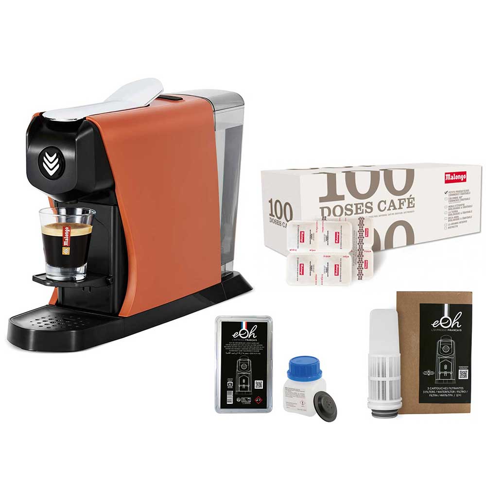Pack Tranquillité Machine à café EOH terracotta avec accessoires et café - MALONGO