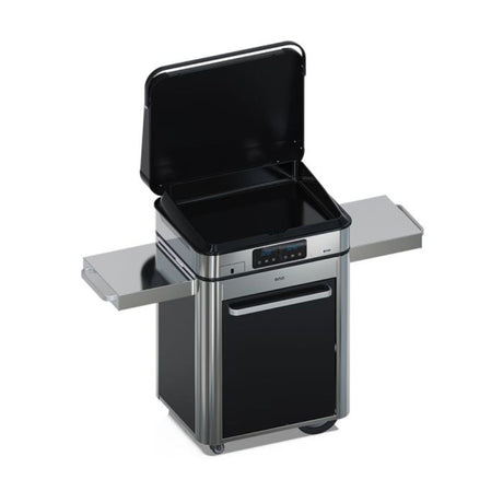Plancha Électrique ENOSIGN 65 sur chariot inox avec tablettes coulissantes.