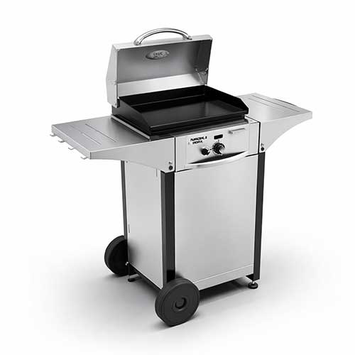 Plancha électrique inox 40 avec chariot - ROLLER GRILL avec couvercle ouvert