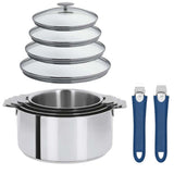 Lot de 4 Casseroles Mutine avec 2 poignées bleu et 4 couvercles - CRISTEL