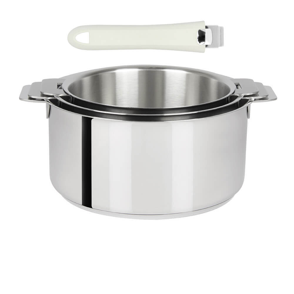 Série de 3 Casseroles Mutine Cristel poignée amovible avec 1 poignée Mutine Blanc OFFERTE
