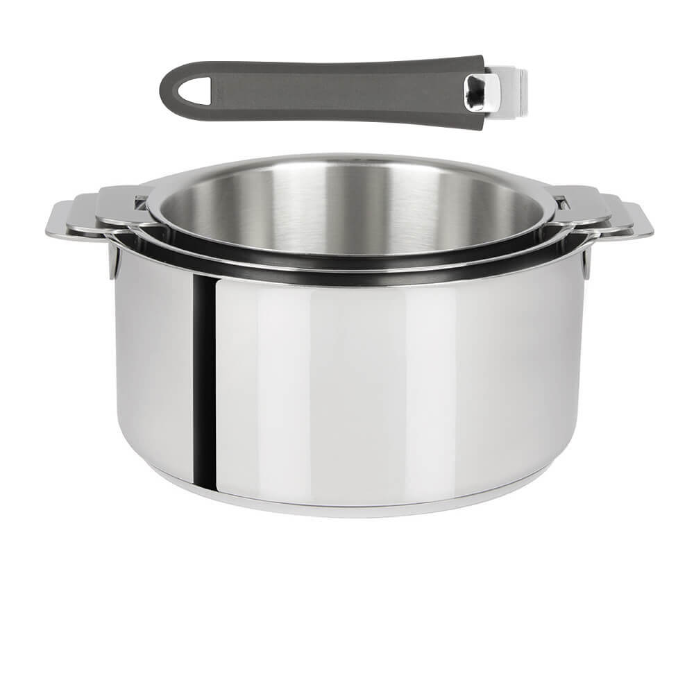 Série de 3 Casseroles Mutine Cristel poignée amovible avec 1 poignée Mutine Gris OFFERTE