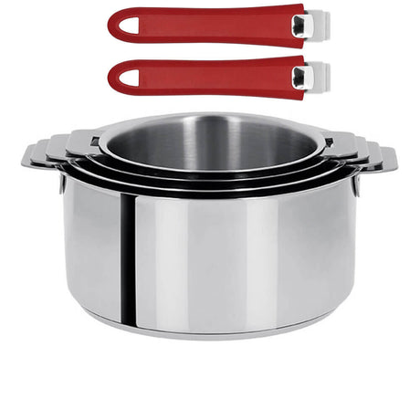 Série de 4 Casseroles Mutine Cristel poignée amovible avec 2 poignées Mutine Framboise OFFERTES
