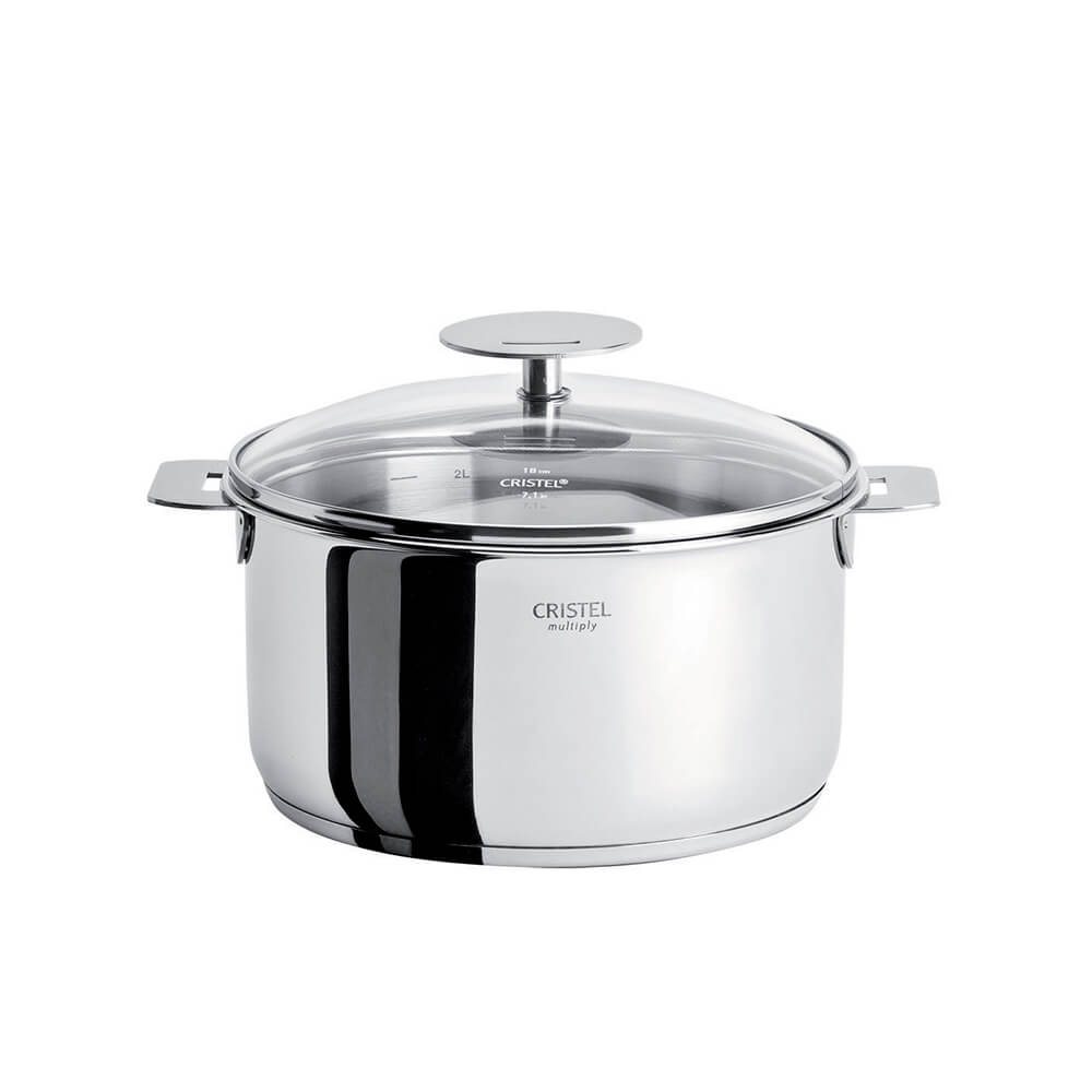 Casserole inox Casteline Cristel poignée amovible avec couvercle