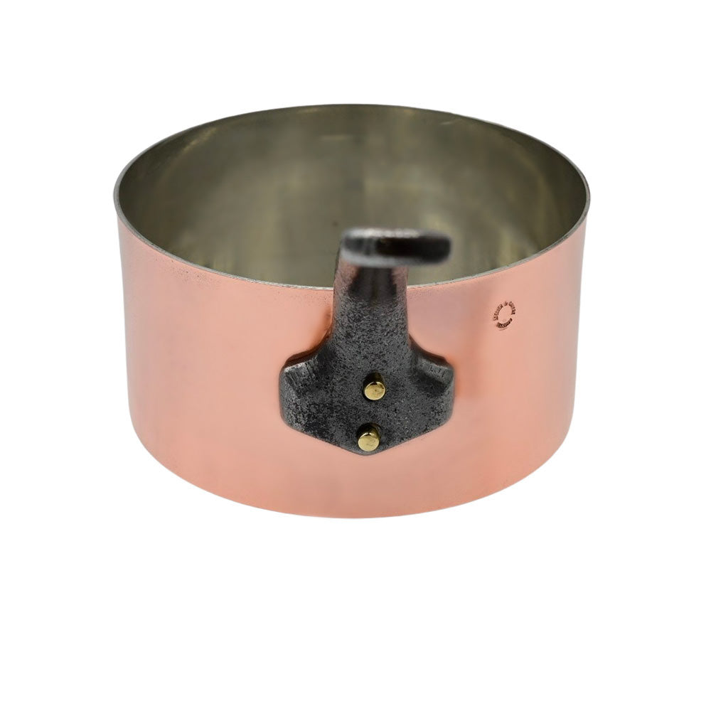Casserole Cuivre Etamée 20cm vue de face - ATELIER DU CUIVRE