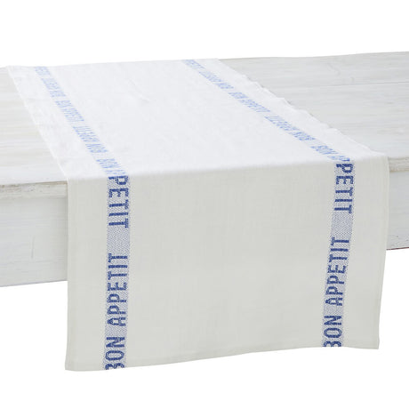 Chemin de table Bon Appetit bleu et blanc - Charvet Editions